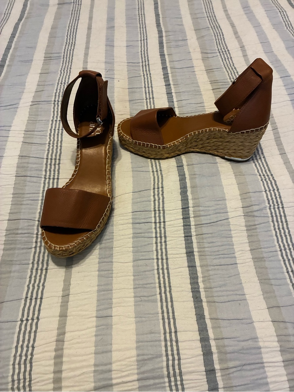 Franco Sarto Cognac Brown Espadrille Wedge Sandals with Ankle Strap